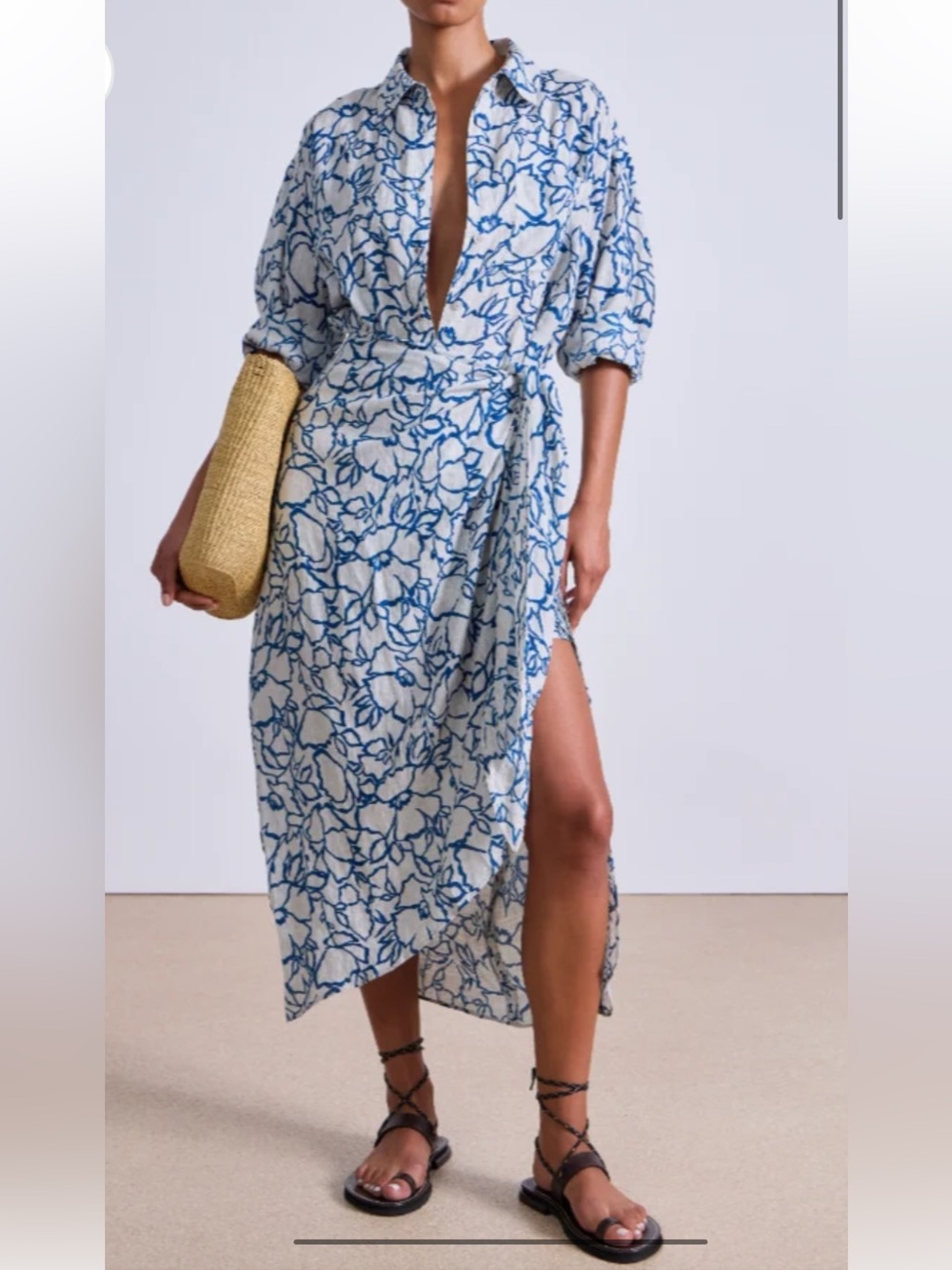 Apiece Apart Alessandra Linen Sarong Shirt Dress Lace Floral Flax Roomy Size 0